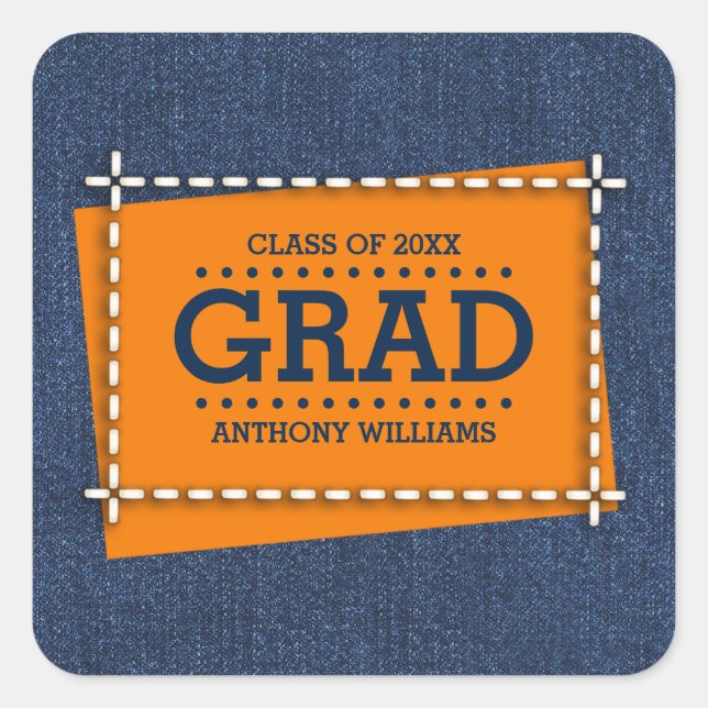 Denim Mönster Anpassningsbar Studenten Fyrkantigt Klistermärke (Framsida)