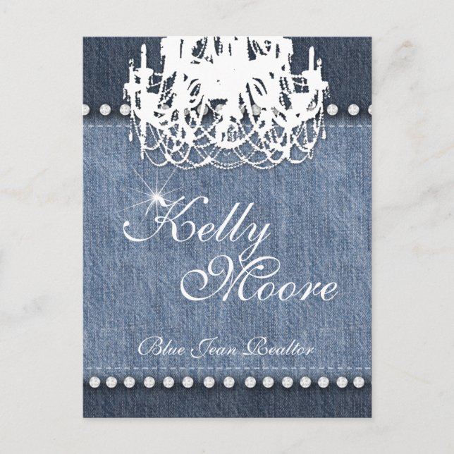 Denim 'n Diamonds Ljuskrona Blå Jean Vykort (Framsida)