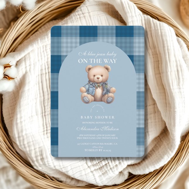 Denim Nalle Baby Shower Inbjudningar (Skapare uppladdad)