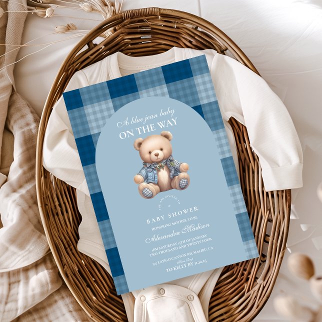 Denim Nalle Baby Shower Inbjudningar (Skapare uppladdad)