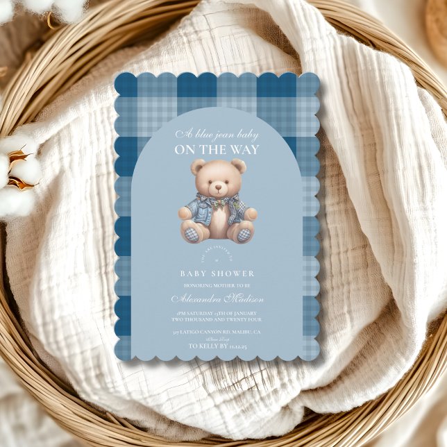 Denim Nalle Baby Shower Inbjudningar (Skapare uppladdad)