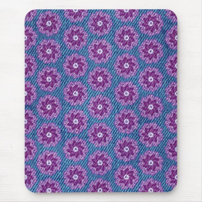 Denim och blommor rosa och blåmusslor musmatta (Framsidan)