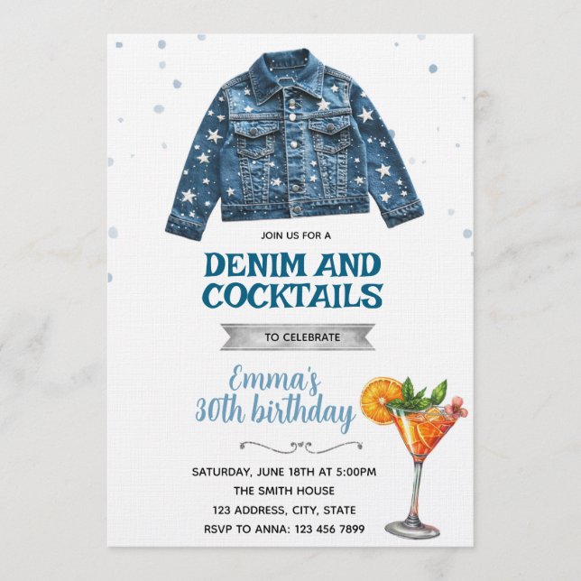 Denim och cocktails festinbjudan inbjudningar (Framsida)
