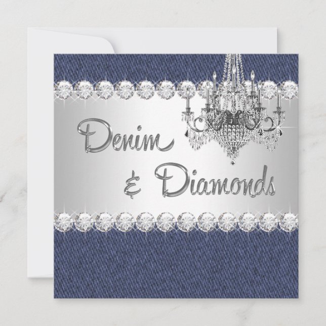 Denim och diamant-festliggare inbjudningar (Framsida)