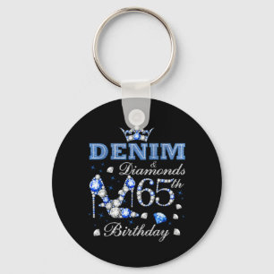 Denim och diamanter 65-årsdag Höga klackar Krona Nyckelring