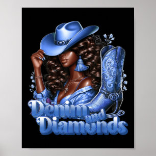 Denim Och Diamanter Afrikansk Melanin Swag Cowgirl Poster