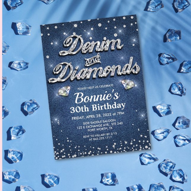 Denim och diamanter födelsedag  inbjudningar (Skapare uppladdad)