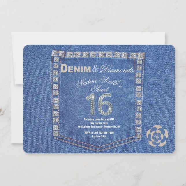 Denim och diamanter, Sweet sixteen födelsedag Inbjudningar (Framsida)