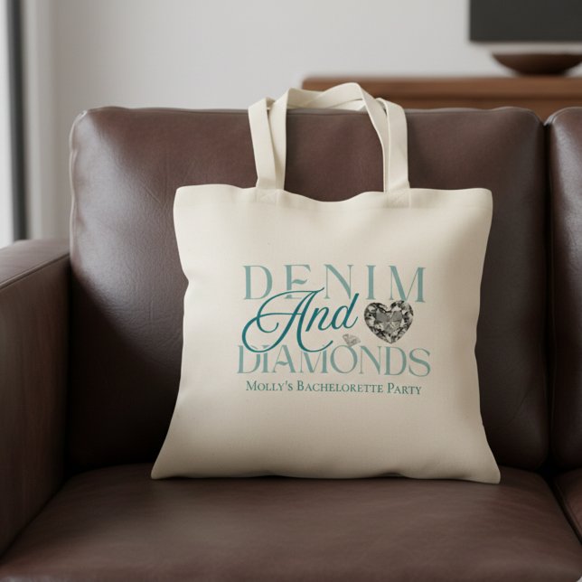 Denim och diamanter - Western Bachelorette Design Tygkasse (Denim and Diamonds Western Bachelorette Tote Bag)