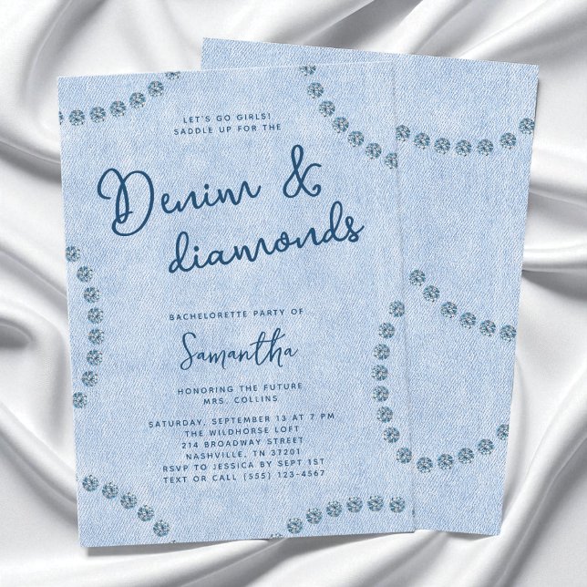 Denim och Diamonds Blue Cowgirl Bachelorette Party Inbjudningar (Denim and Diamonds Blue Cowgirl Bachelorette Party Invitation)
