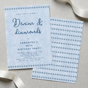 Denim och Diamonds Blue Jeans 40:e födelsedagen Pa Inbjudningar