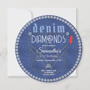 Denim och Diamonds Blue Jeans Bling Födelsedagsfes Inbjudningar