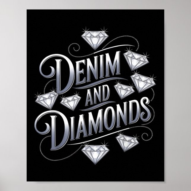 Denim och Diamonds Glam Cowgirl Party Design Poster (Framsidan)