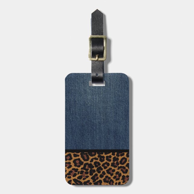 Denim och Leopard Bagagebricka (Vertikal Framsida)