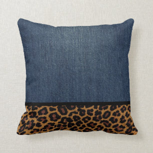 Denim och Leopard Kudde