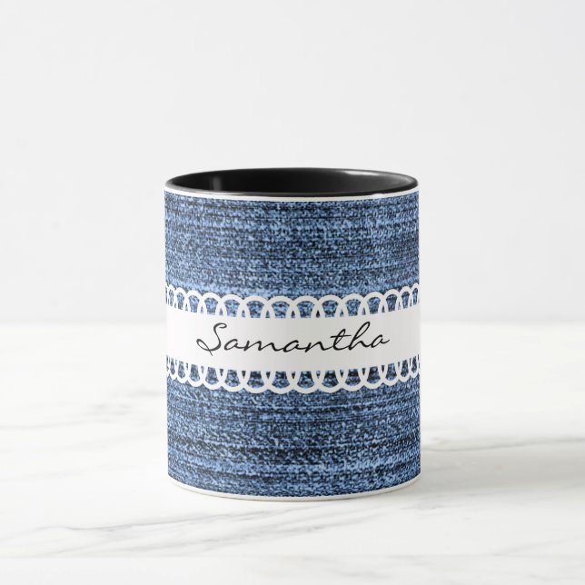 Denim och Ribbon Design Coffee Mugg (Center)