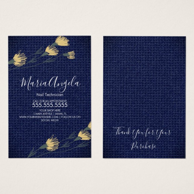 Denim och Vild Flowers Gult Blue Jewelry Cards Visitkort (Framsida & baksida)