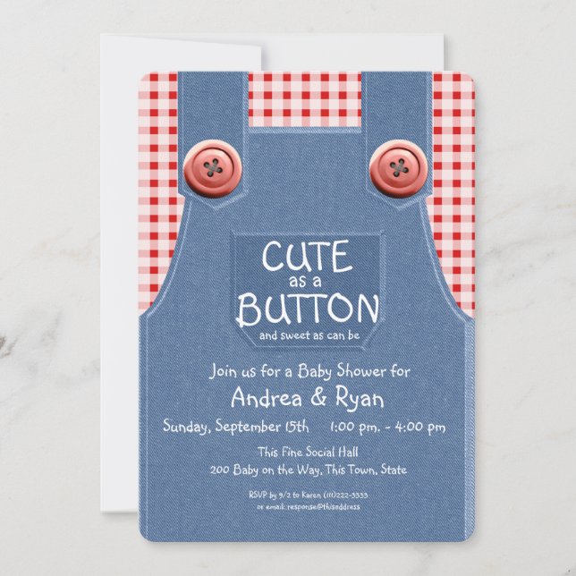 Denim Overalls Cute som Button Inbjudningar (Framsida)