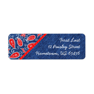 Denim Paisley Cute Blommigt Red White och Blue Jea Returadress Etikett