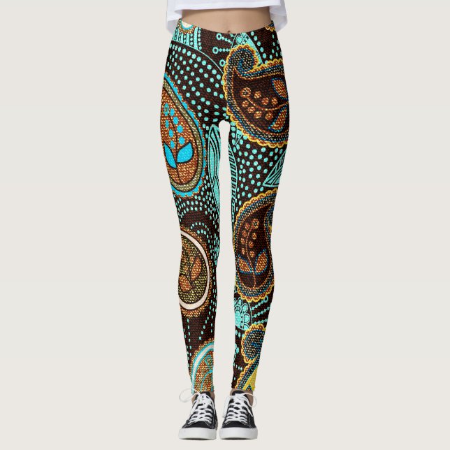 Denim Paisley: Seamless Jeans Struktur Mönster Leggings (Framsida)
