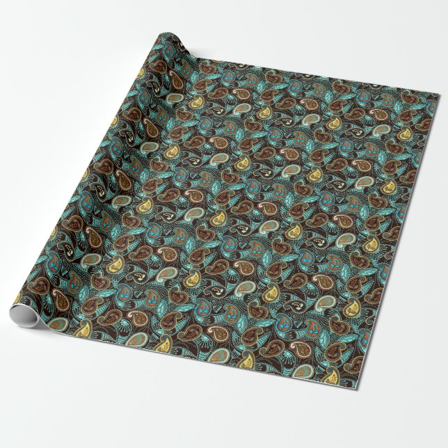 Denim Paisley: Seamless Jeans Struktur Mönster Presentpapper (Utrullad)