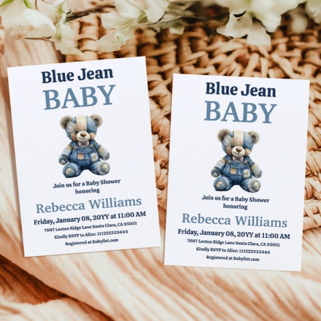 Denim Patchwork Bear Boy Blue Jean Baby Shower Inbjudningar (Skapare uppladdad)