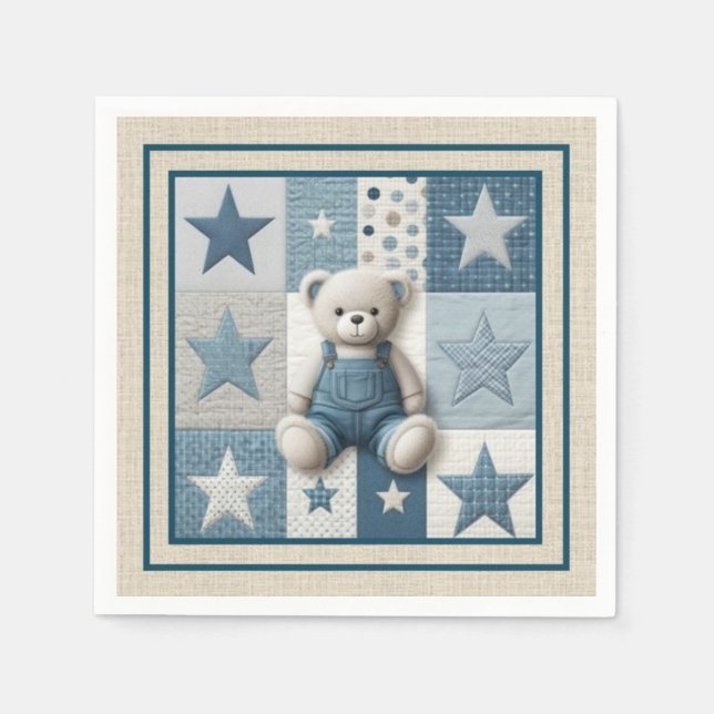 Denim Patchwork Bear Napkins Pappersservett (Framsidan)