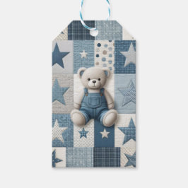 Denim Patchwork Bear Napkins Presentetikett