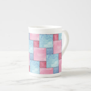 Denim Patchwork Bone China Mugg, Pinks, Blues Benporslin Mugg