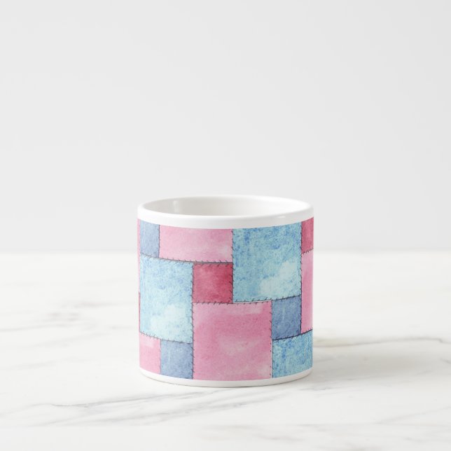 Denim Patchwork Espresso Mugg, Pinks, Blues Espressomugg (Framsidan)