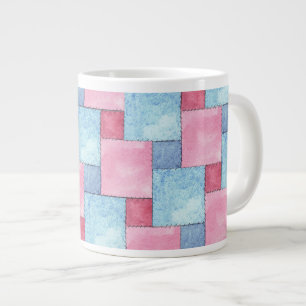 Denim Patchwork Jumbo Mugg, Pinks, Blues Mugg