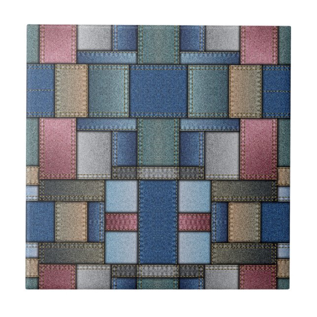 Denim Patchwork Kakelplatta (Framsidan)