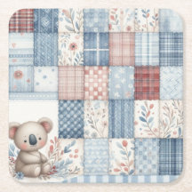 Denim Patchwork Koala - Square Paper Coaster