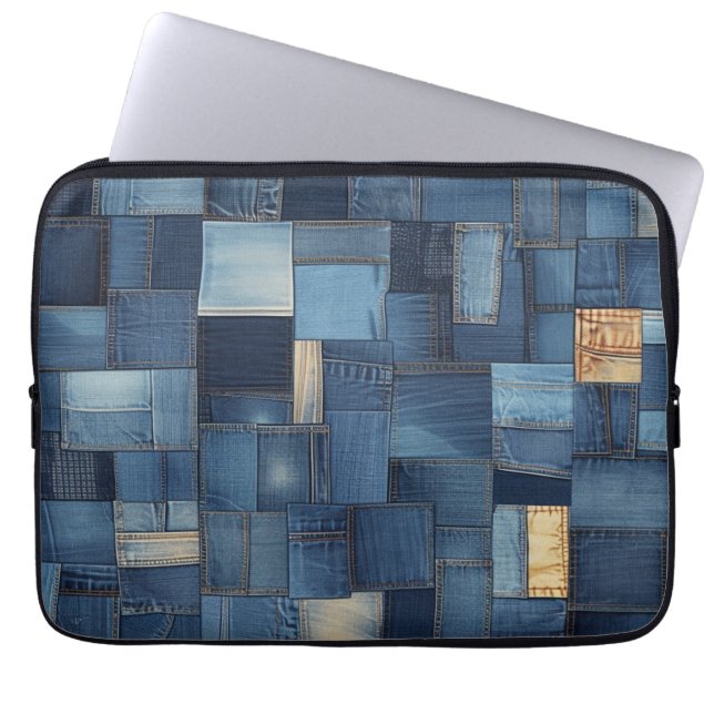 Denim Patchwork Laptop Fodral (Framsidan)