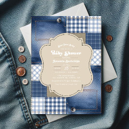 Denim Patchwork Rustic Chic Blue Jean Baby Shower Inbjudningar