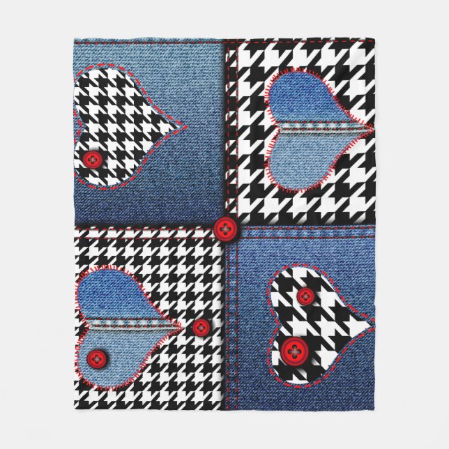 Denim Patchwork: Seamless Fabric Mönster Fleecefilt (Framsidan)