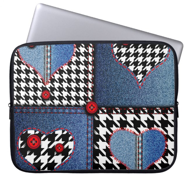 Denim Patchwork: Seamless Fabric Mönster Laptop Fodral (Framsidan)
