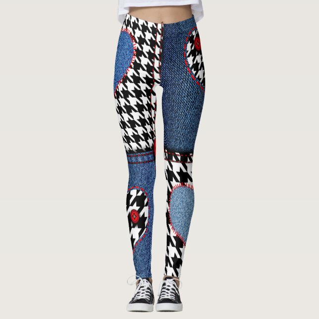 Denim Patchwork: Seamless Fabric Mönster Leggings (Framsida)