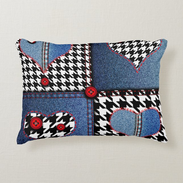 Denim Patchwork: Seamless Fabric Mönster Prydnadskudde (Framsidan)