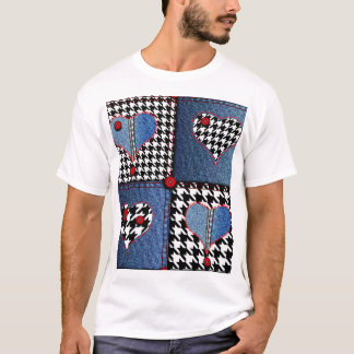 Denim Patchwork: Seamless Fabric Mönster T Shirt