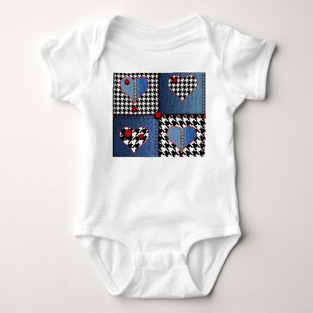 Denim Patchwork: Seamless Fabric Mönster T Shirt (Framsida)