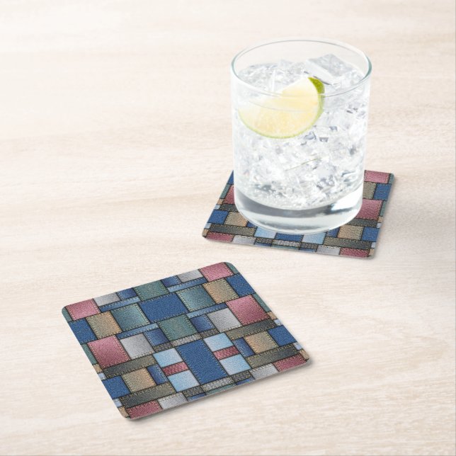 Denim Patchwork Underlägg Papper Kvadrat (Insitu)