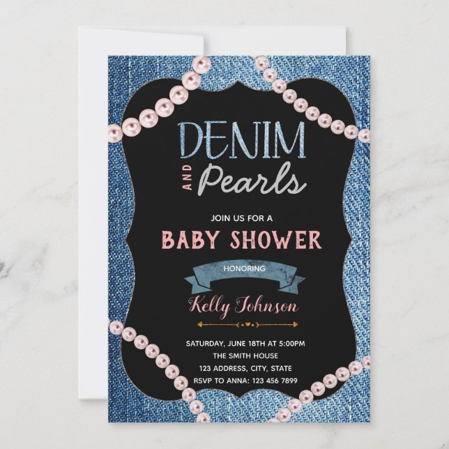 Denim Pearls Baby Shower-inbjudan Inbjudningar (Framsida)