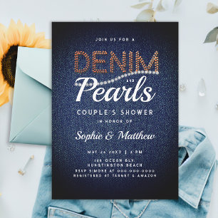 Denim Pearls Couple Möhippa Elegant Rustic Inbjudningar