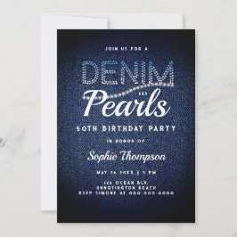 Denim Pearls Elegant Rustic Modern 50:e födelsedag Inbjudningar