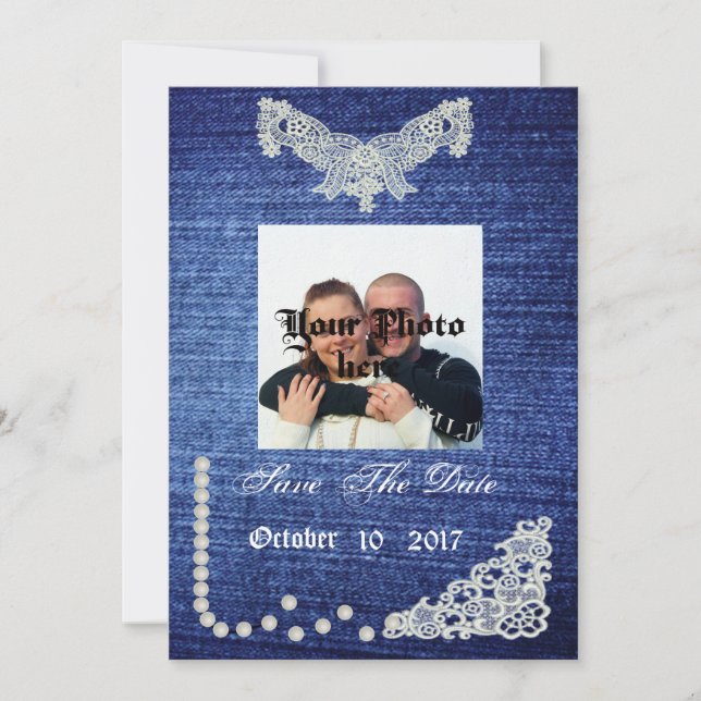 Denim, Pearls & Snöre Spara datum Datumet (Framsida)