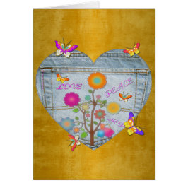 Denim Pocket Heart Flowers Butterflies Card Hälsningskort