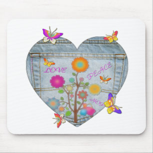 Denim Pocket Heart Flowers Butterflies Musmatta