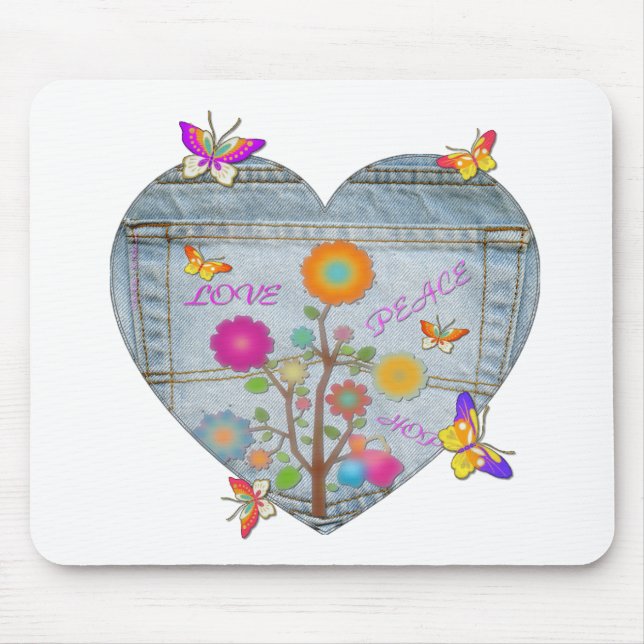 Denim Pocket Heart Flowers Butterflies Musmatta (Framsidan)