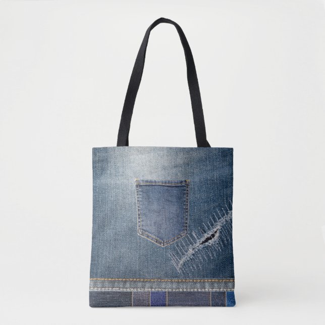 Denim Print Tote Bag Tygkasse (Framsida)